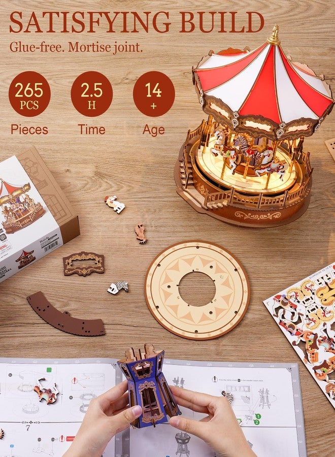 Rolife DIY 3D Wooden Puzzle for Adults, Classic Carousel Wood Puzzle Music Boxes, for Princess Girls Teens, Creative Hobbies Crafts Toys Model Building Kits - Image 2